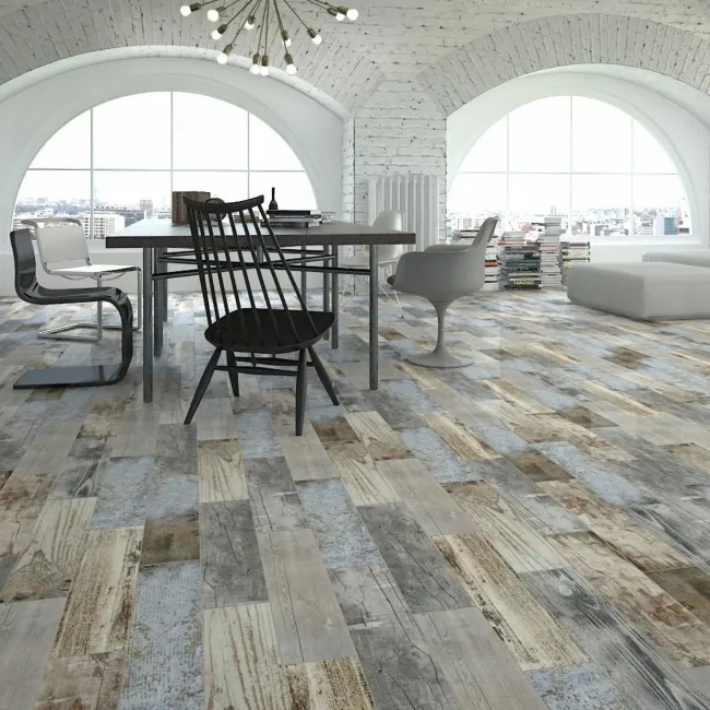 Rustic Blue Reclaimed Wood Effect Porcelain Floor Tiles