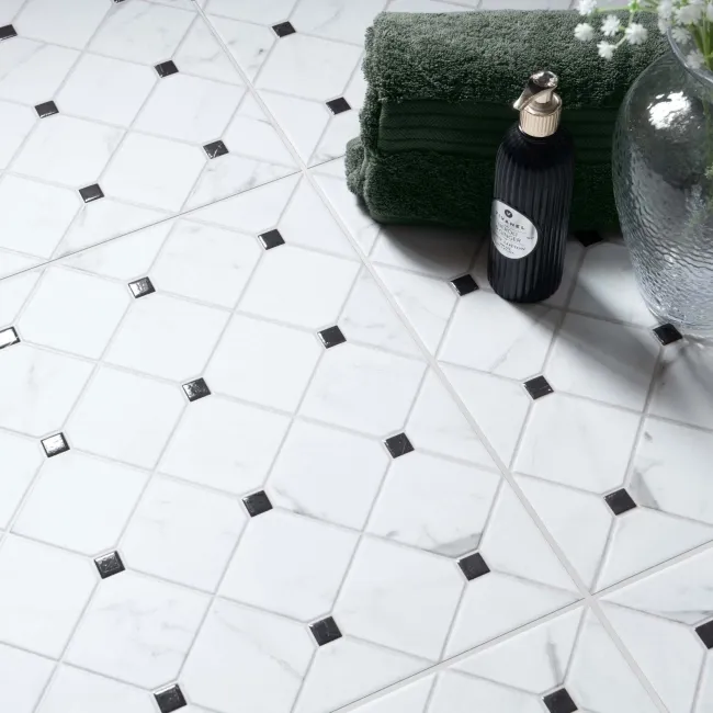 Canterbury Victorian White Matt Marble Patterned Tiles