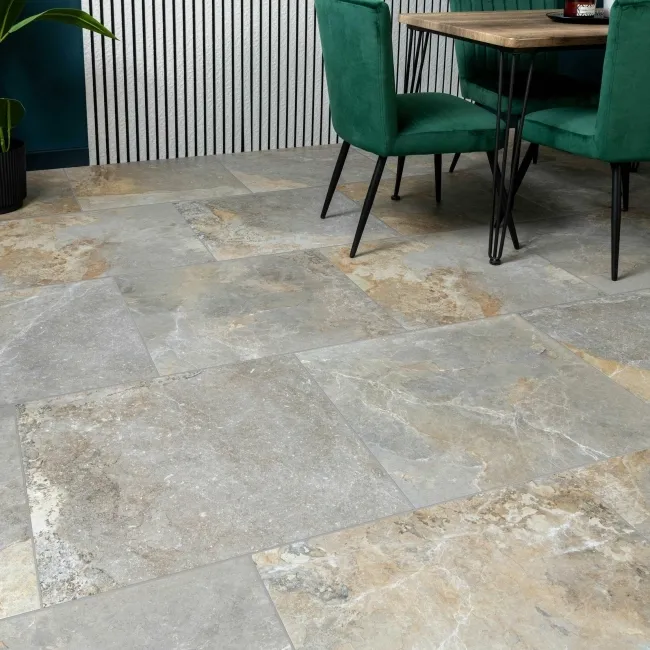 Jai Rustic Natural Grey Slate Effect Tiles 600x600