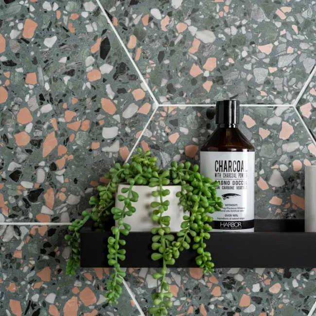 Terrazzo Hexagon Mineral Green Porcelain Wall and Floor Tiles