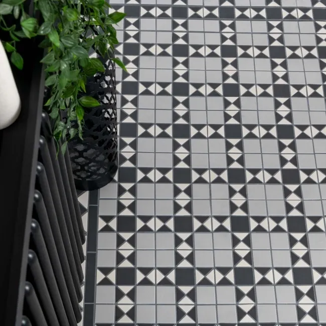 Churchill Monochrome Black & White Mosaic Victorian Matt Tiles
