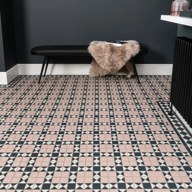 Churchill Navy Blue & Pink Mosaic Victorian Matt Tiles