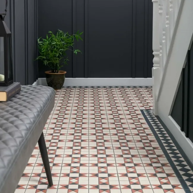 Churchill Navy Blue & Terracotta Mosaic Victorian Matt Tiles