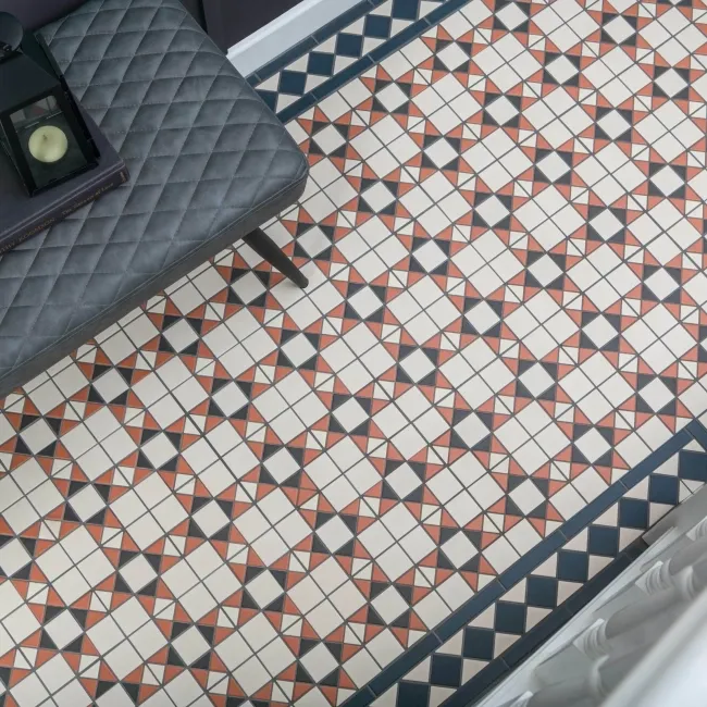 Churchill Navy Blue & Terracotta Mosaic Victorian Matt Tiles