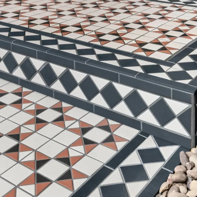 Churchill Navy Blue & Terracotta Mosaic Victorian Matt Tiles