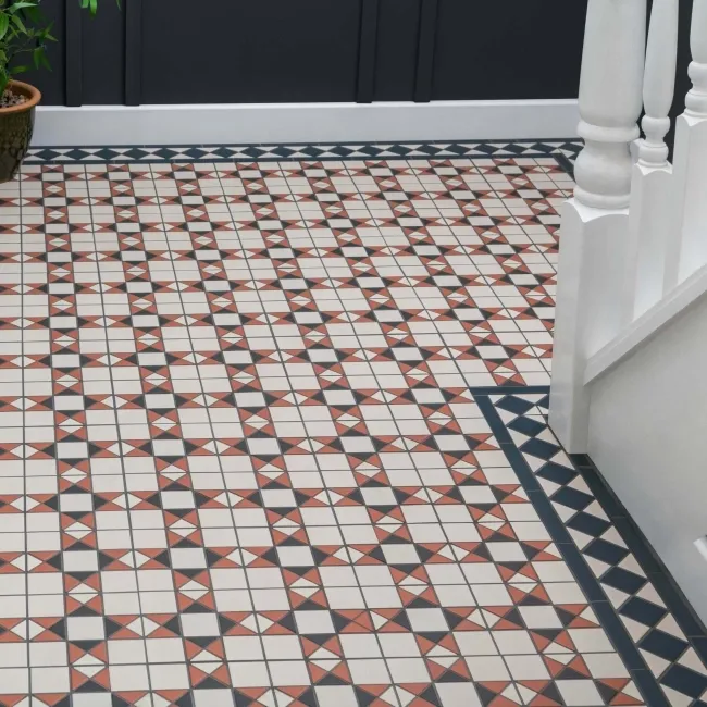 Churchill White & Navy Blue Corner Matt Victorian Tiles