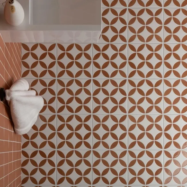 Westminster White and Orange Matt Patterned Wall and Floor Tiles