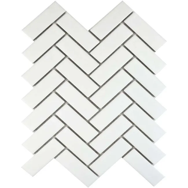 Pixel White Herringbone Matt 22x73 Mosaic Tiles