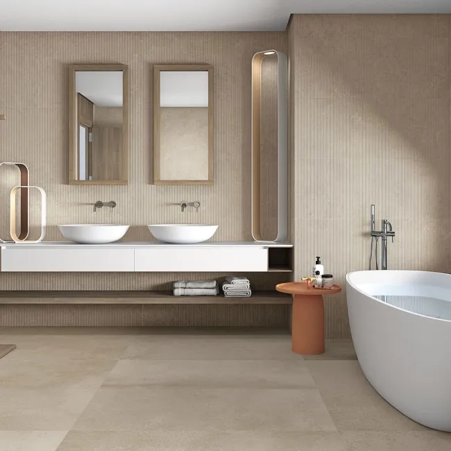 Yuri® Cream 90% Recycled Matt Porcelain Tiles 1175x587