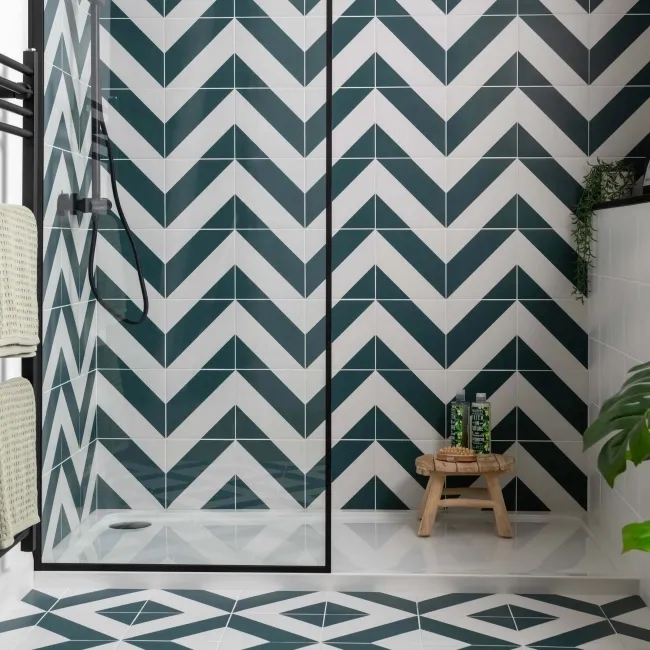 Zebra Green and White Matt Striped Patterned Wall and Floor Tiles