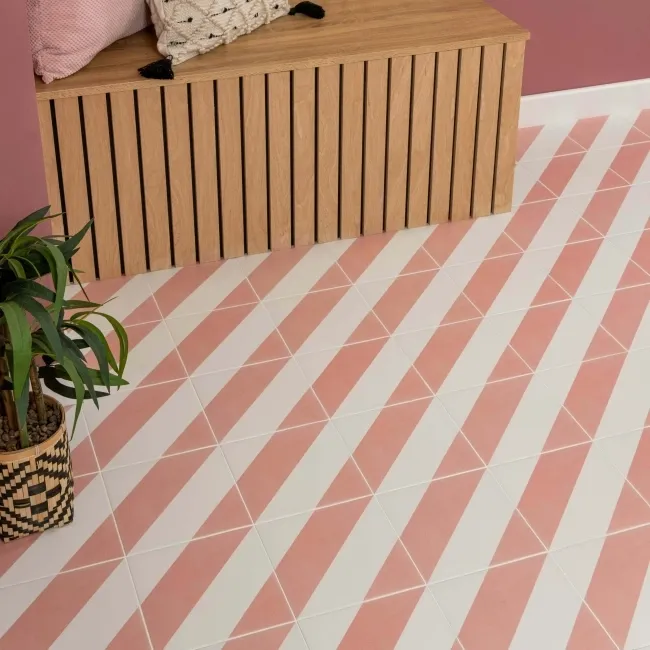 Zebra Pink and White Patterned Matt Striped Wall and Floor Tiles