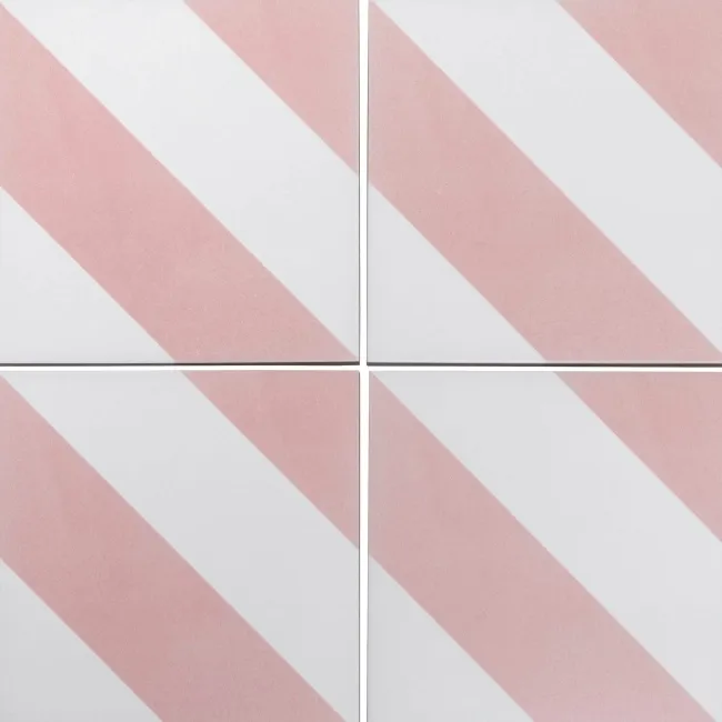 Zebra Pink and White Patterned Matt Striped Wall and Floor Tiles