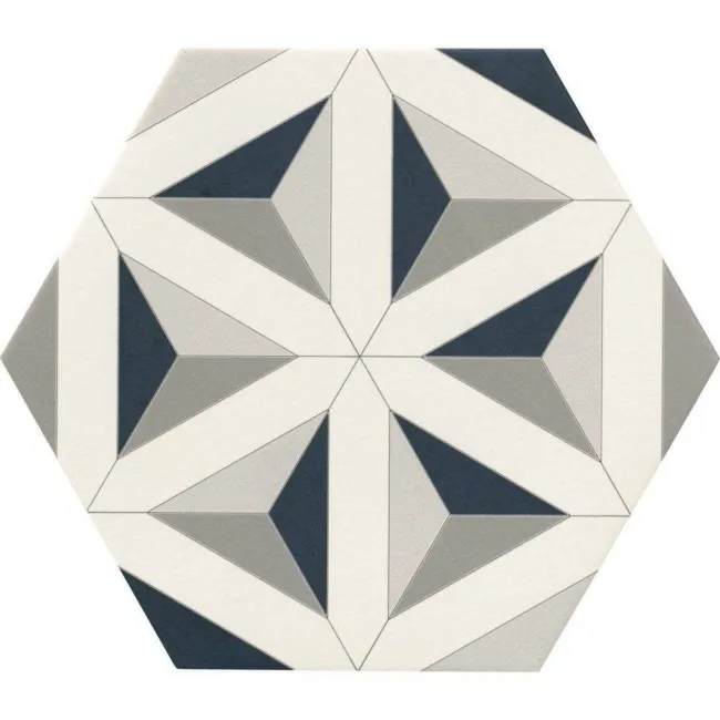 Contour Shadow Black and White Hexagon Patterned Floor Tiles