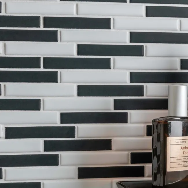 Zora Black & White Matt Brick Effect Mosaic 347x300 Tiles