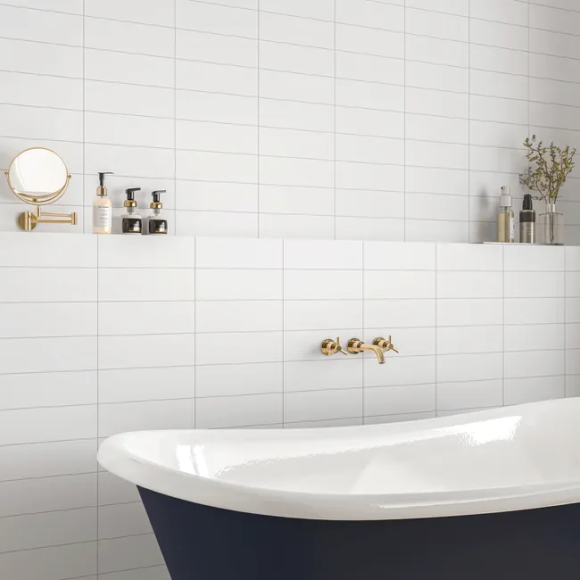 Linear White Matt Brick Shape Wall Tiles 300x100