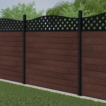 LuxeLine Composite Fence Panel Walnut 6ft High - Curve Top Lattice Decorative Screen with Aluminium Post