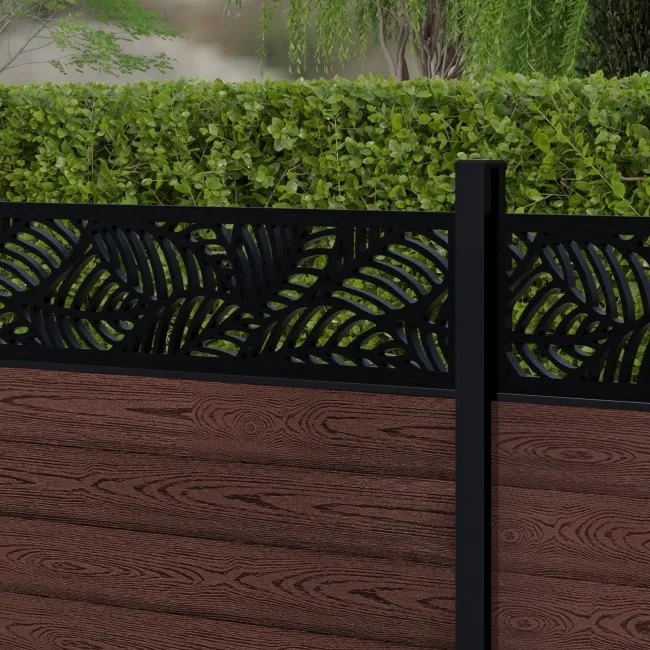 LuxeLine Composite Fence Panel Walnut 3ft High - Jungle Decorative Screen with Aluminium Post