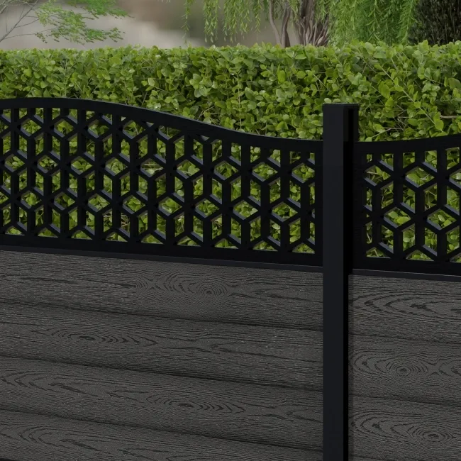 LuxeLine Composite Fence Panel Dark Grey 3ft High - Geometric Decorative Screen with Aluminium Post
