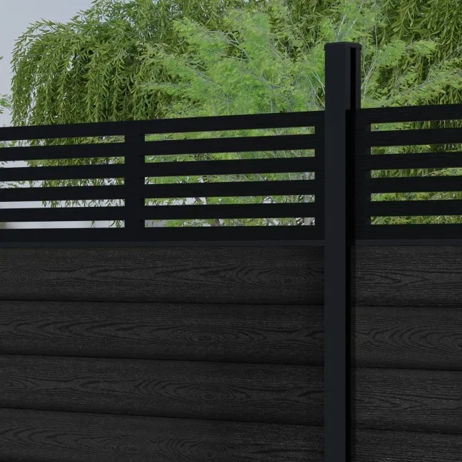 LuxeLine Composite Fence Panel Black 6ft High - Slat Decorative Screen with Aluminium Post