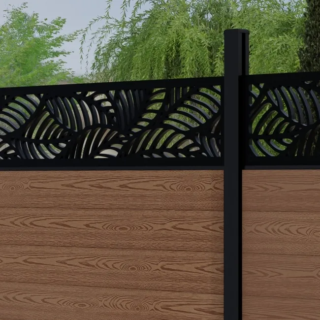 LuxeLine Composite Fence Panel Teak 6ft High - Jungle Decorative Screen with Buried Aluminium Post