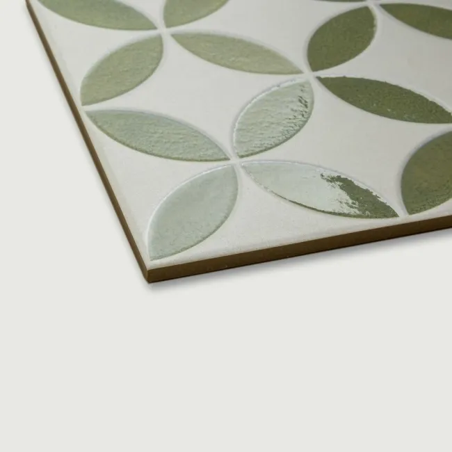 Westminster White and Green Matt Patterned Wall and Floor Tiles