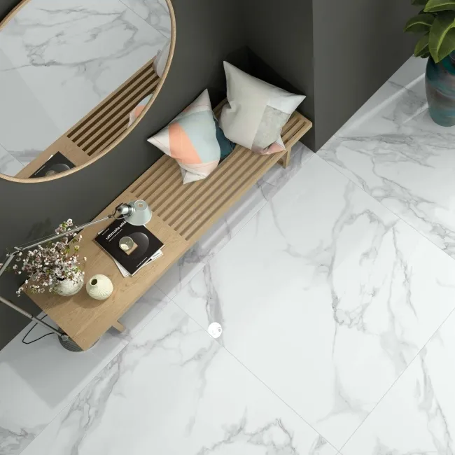 Ambleside White Satin Marble Effect Wall and Floor Tile