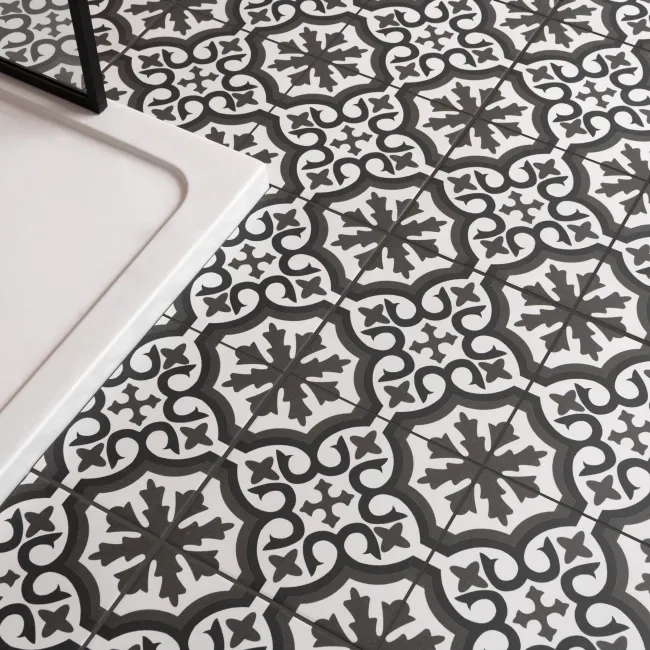 Zara Dark Grey Porcelain Matt Patterned Floor Tiles