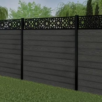LuxeLine® Classic Straight Top Moroccan Design Screen with Dark Grey Composite Fence Panels & Buried Aluminium Post 180cm