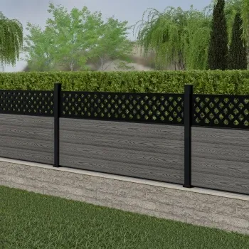 LuxeLine Composite Fence Panels Light Grey 3ft High - Lattice Decorative Screen with Aluminium Post