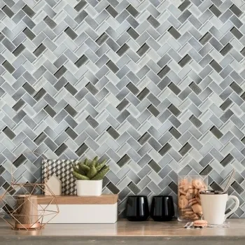 Tephra Dusted Moon Herringbone Mix Mosaic Tiles