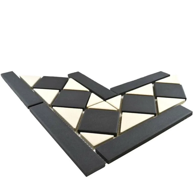 Churchill Snow & Midnight Black and White Matt Mosaic Corner Tiles