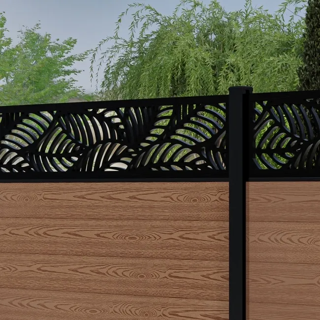 LuxeLine Composite Fence Panel Teak 6ft High - Jungle Decorative Screen with Aluminium Post