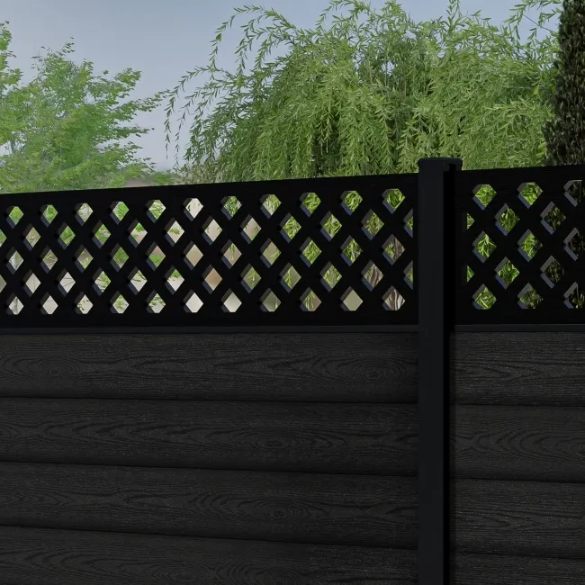 LuxeLine Composite Fence Panel Black 6ft High - Lattice Decorative Screen with Buried Aluminium Post