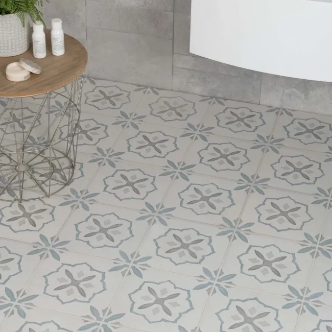 Blossom Cross Blue Matt Pattern Wall and Floor Tiles