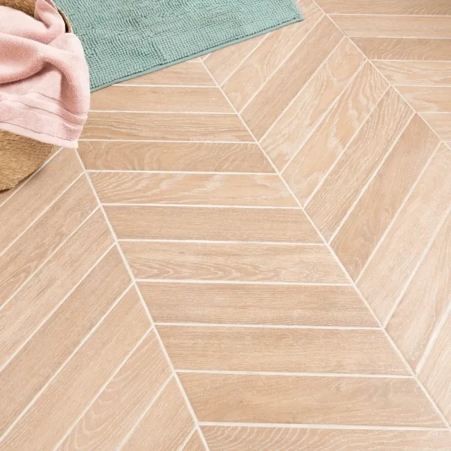 Bonsai Chevron Hazel Wood Effect Porcelain Floor Tiles