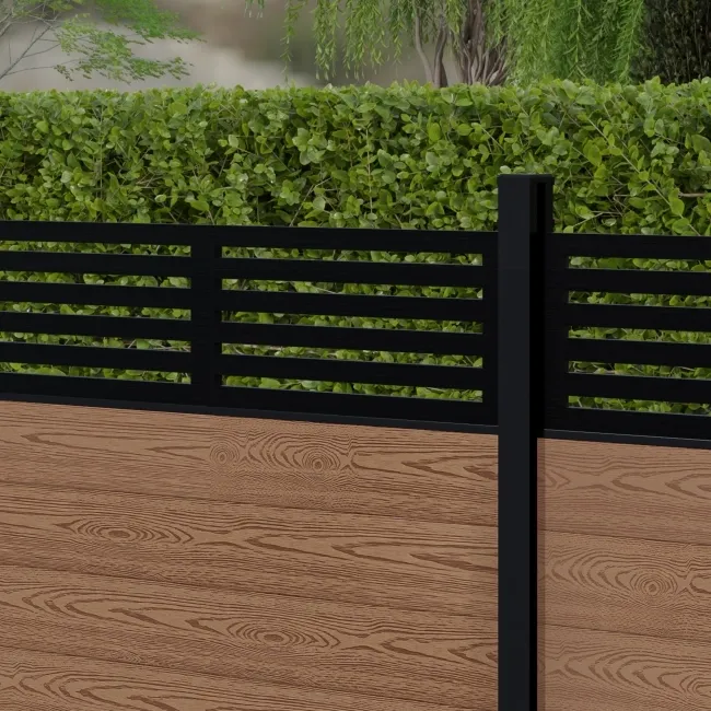 LuxeLine Composite Fence Panel Teak 3ft High - Slat Decorative Screen with Aluminium Post
