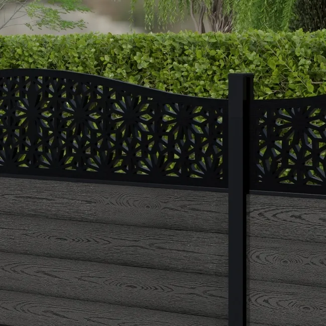 LuxeLine Composite Fence Panel Dark Grey 3ft High - Floral Decorative Screen with Aluminium Post