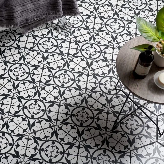 Kendal Hexagon Black Satin Pattern Wall and Floor Tiles