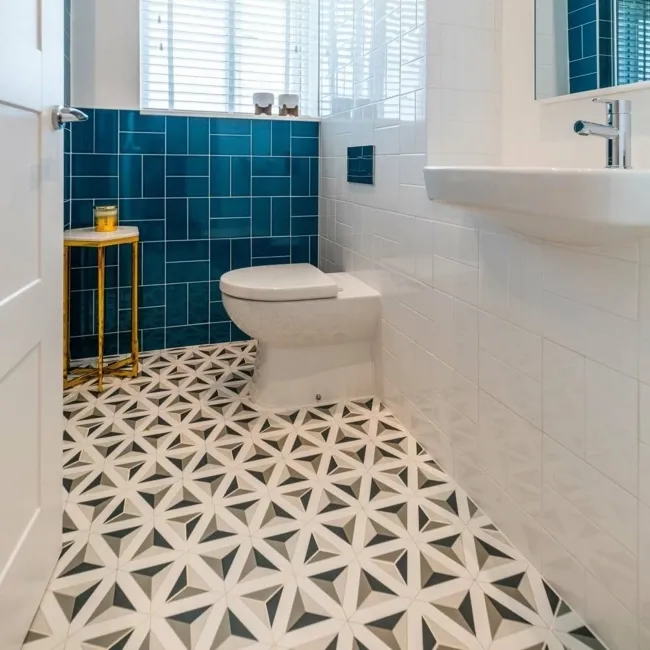Contour Shadow Black and White Hexagon Patterned Floor Tiles