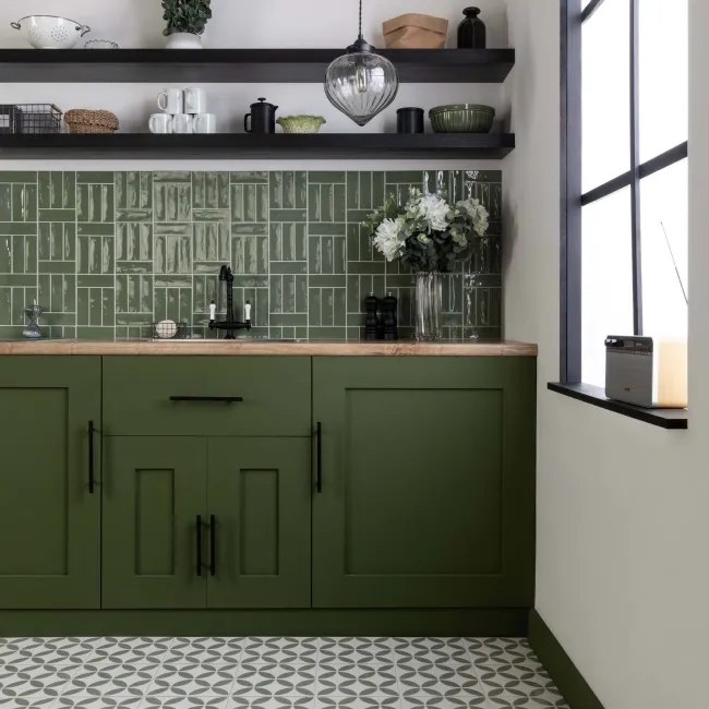 Hamlet Green Gloss Brick Wall and Floor Tiles