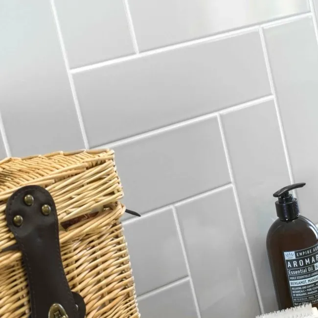 Linear Light Grey Gloss Brick Shape Wall Tiles 300x100