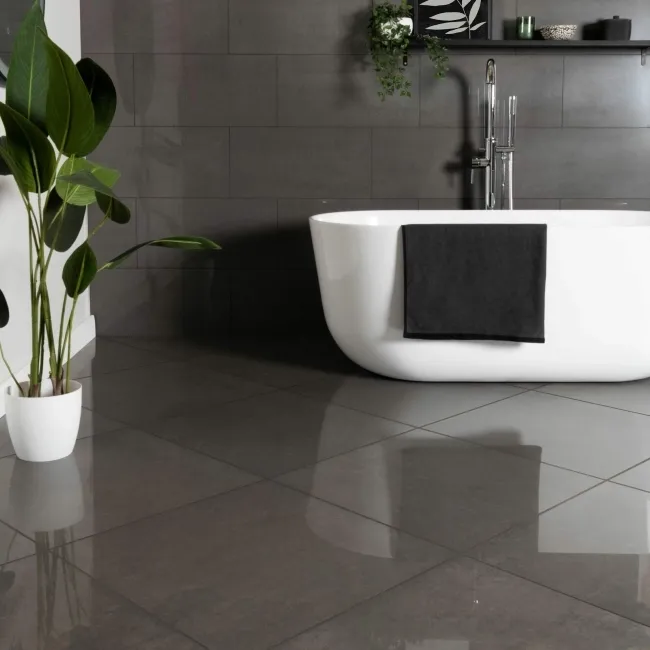 Lounge Polished Dark Grey Stone Effect 600x600 Wall And Floor Tiles