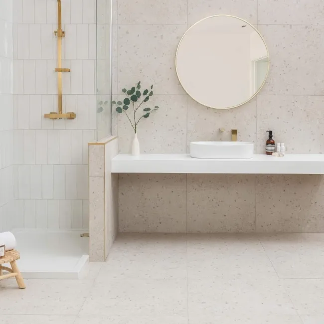 Flecks Matt Light Grey Terrazzo Effect Wall and Floor Tiles