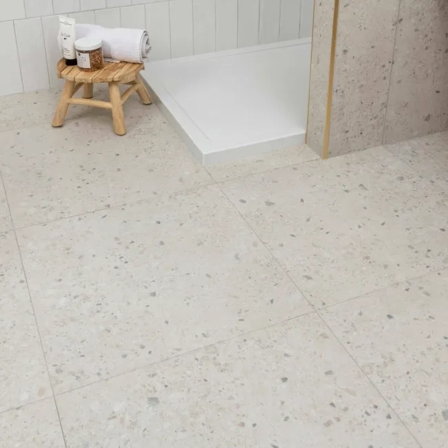 Flecks Matt Light Grey Terrazzo Effect Wall and Floor Tiles