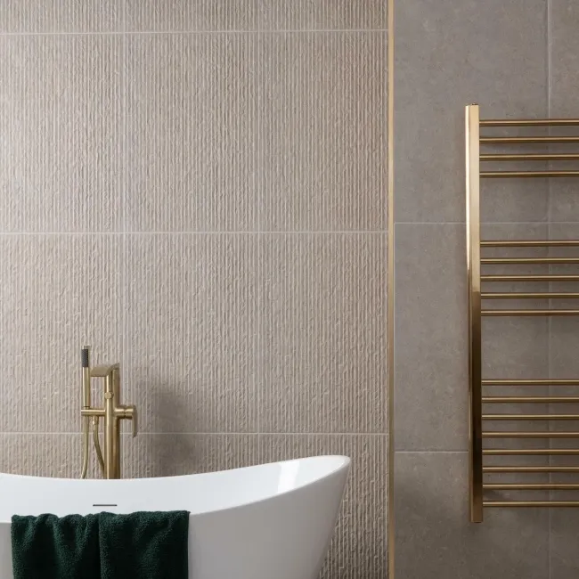 Shallows Beige Matt Limestone Effect Fluted Decor Wall Tiles