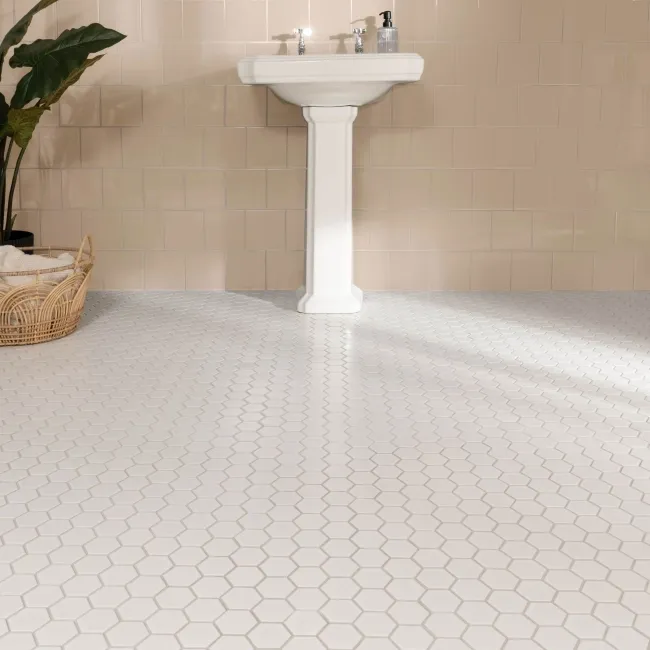 Pixel White 50x50 Hexagon Matt Mosaic Tiles