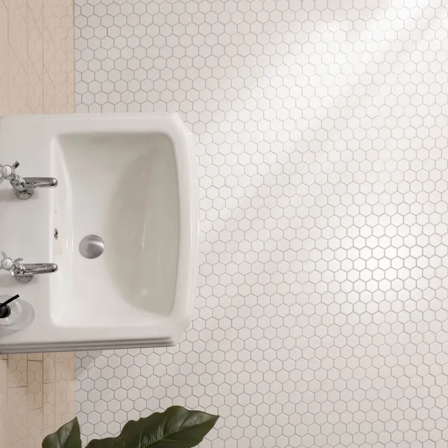 Pixel White 50x50 Hexagon Matt Mosaic Tiles
