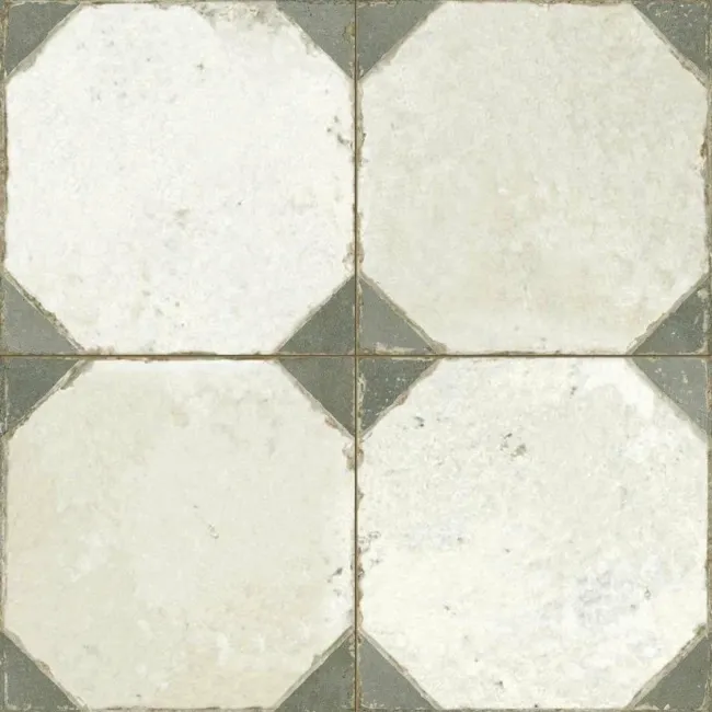 Octagon Effect Olive Green Matt Vintage Pattern Wall and Floor Tiles