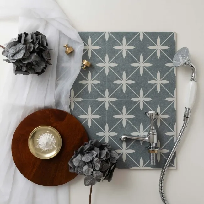 Winslow Blue and White Matt Patterned Floor Tiles