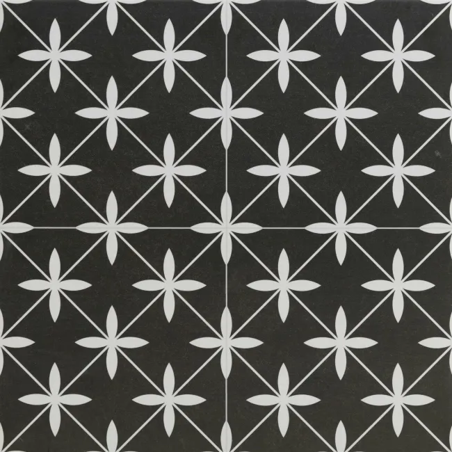 Winslow Black and White Matt Patterned Floor Tiles